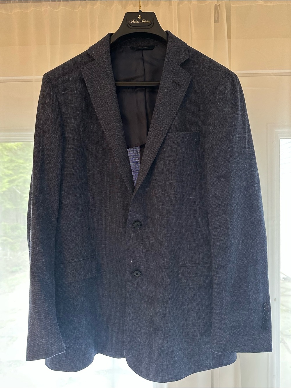 Brooks Brothers Navy Textured Men's Blazer - Classic Two-Button Style